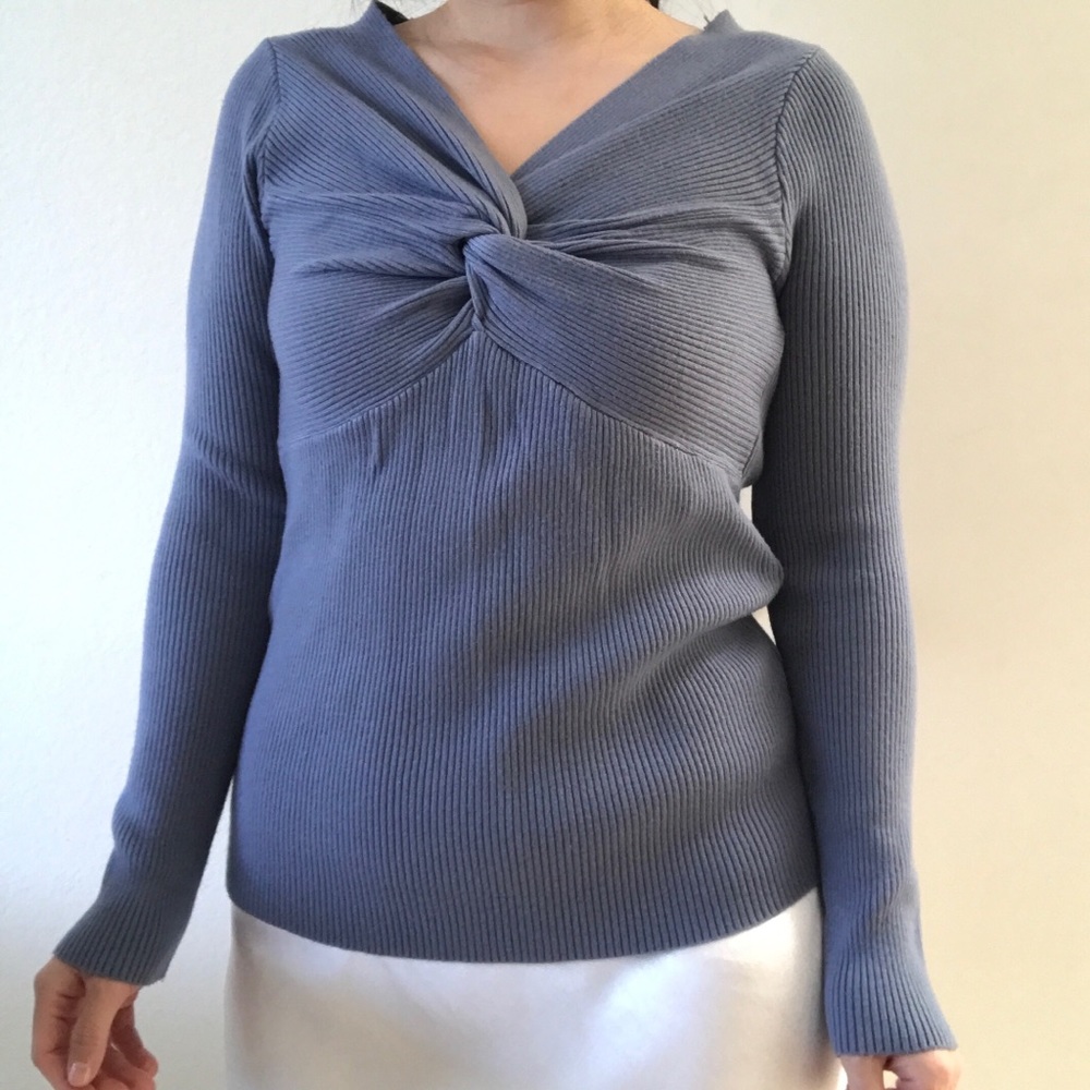 Front Knot Knit Ribbed Long Sleeve Top
